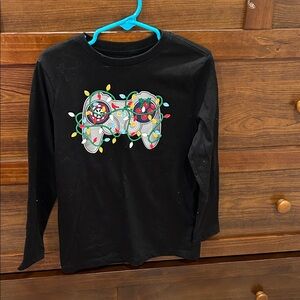 Holiday Time Black Long-Sleeve Tee with Festive Gaming Controller Graphic